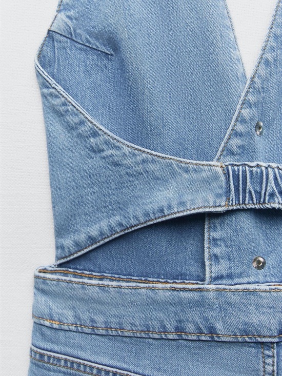 Zara Pants - Zara TRF DENIM HALTER NECK JUMPSUIT